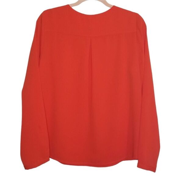 Skies Are Blue Neon Orange Cutout V-Neck Long Sleeve Blouse - Picture 2 of 6